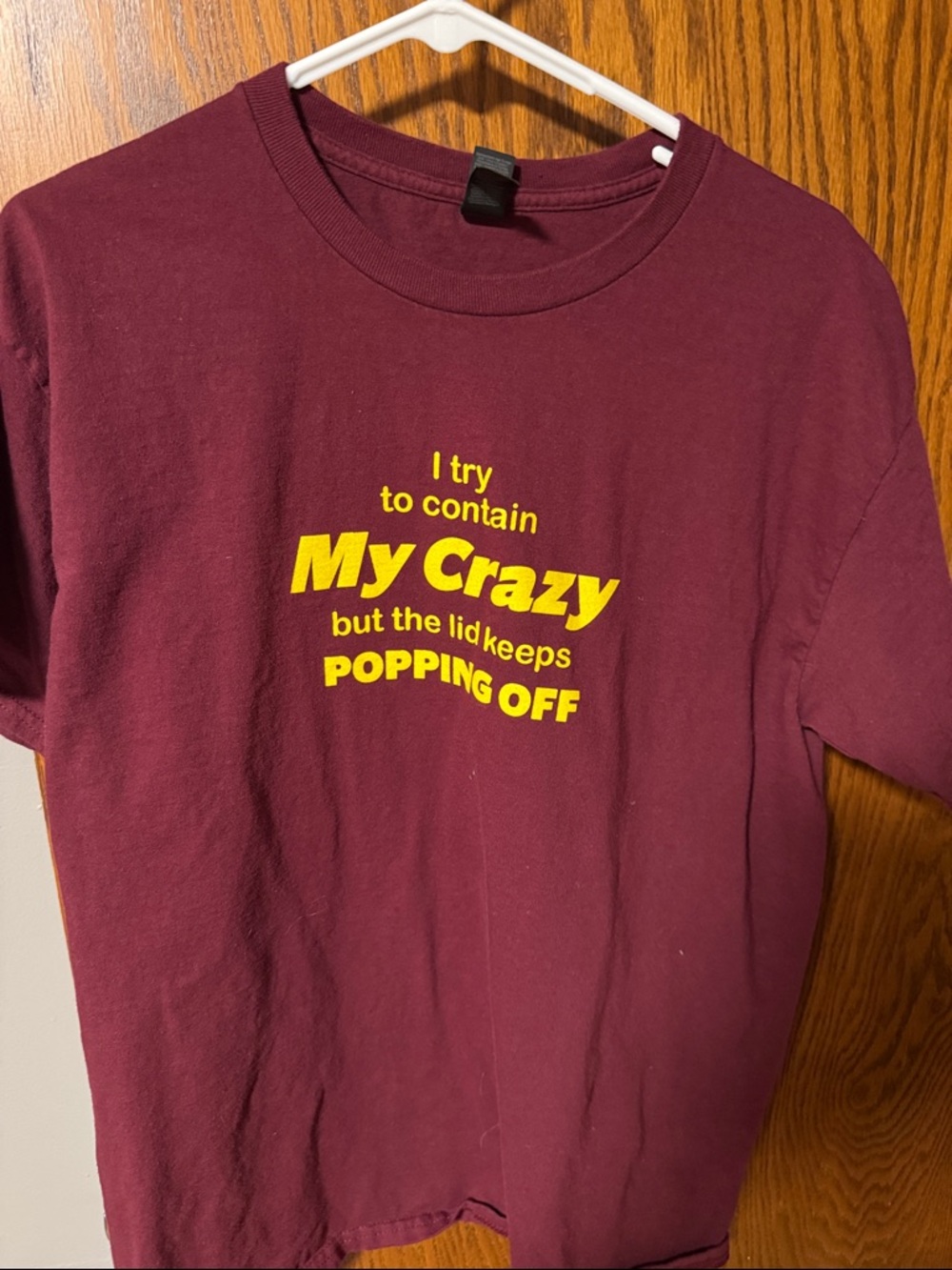 Gildan Maroon Short Sleeve Tee with Yellow Graphic